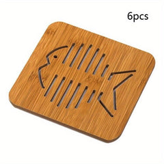 6pcs Bamboo Cat Potholder Wooden Heat Insulation Pad