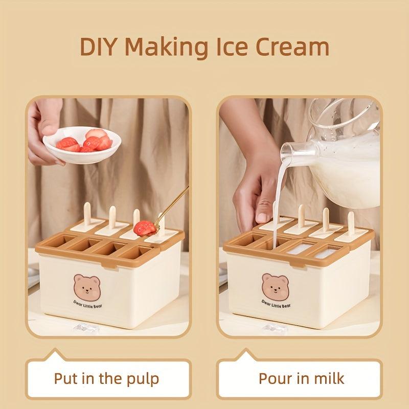 8pcs Reusable BPA Popsicle Molds Easy Ice Cream Popsicle Molds Beige Brown
