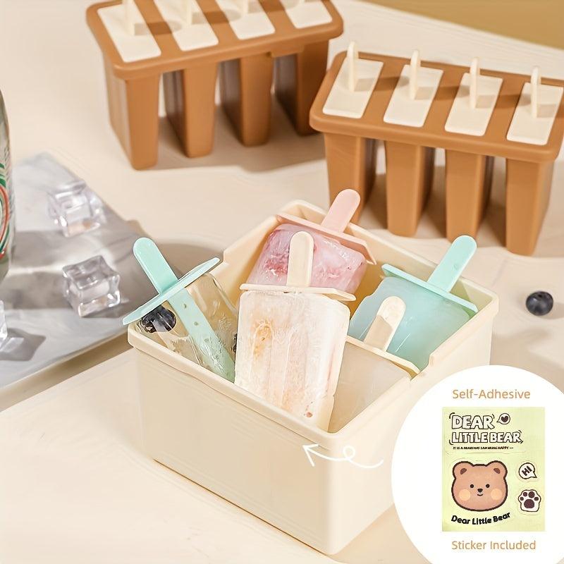 8pcs Reusable BPA Popsicle Molds Easy Ice Cream Popsicle Molds Beige Brown