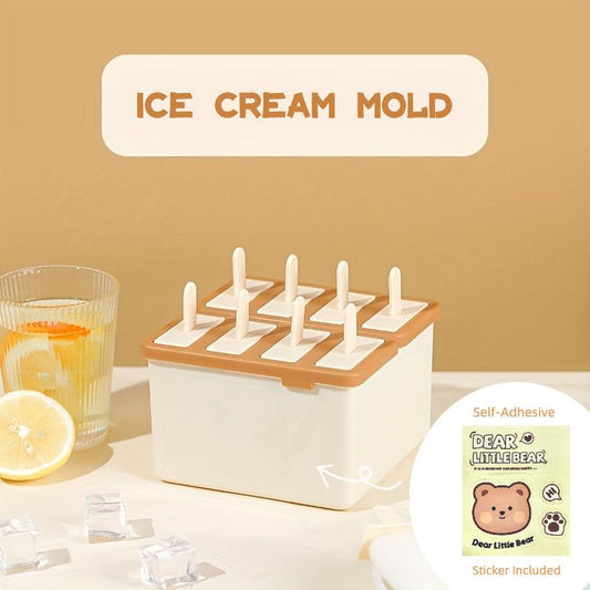 8pcs Reusable BPA Popsicle Molds Easy Ice Cream Popsicle Molds Beige Brown