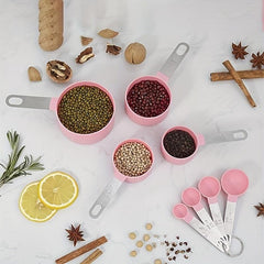 8pcs Measuring Cups & Spoons Set Plastic Spoon w/ Stainless Steel Handle
