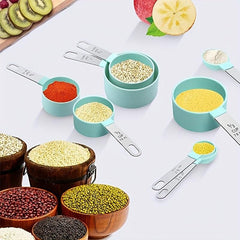 8pcs Measuring Cups & Spoons Set Plastic Spoon w/ Stainless Steel Handle