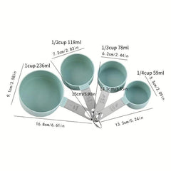 8pcs Measuring Cups & Spoons Set Plastic Spoon w/ Stainless Steel Handle