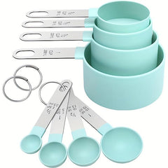 8pcs Measuring Cups & Spoons Set Plastic Spoon w/ Stainless Steel Handle