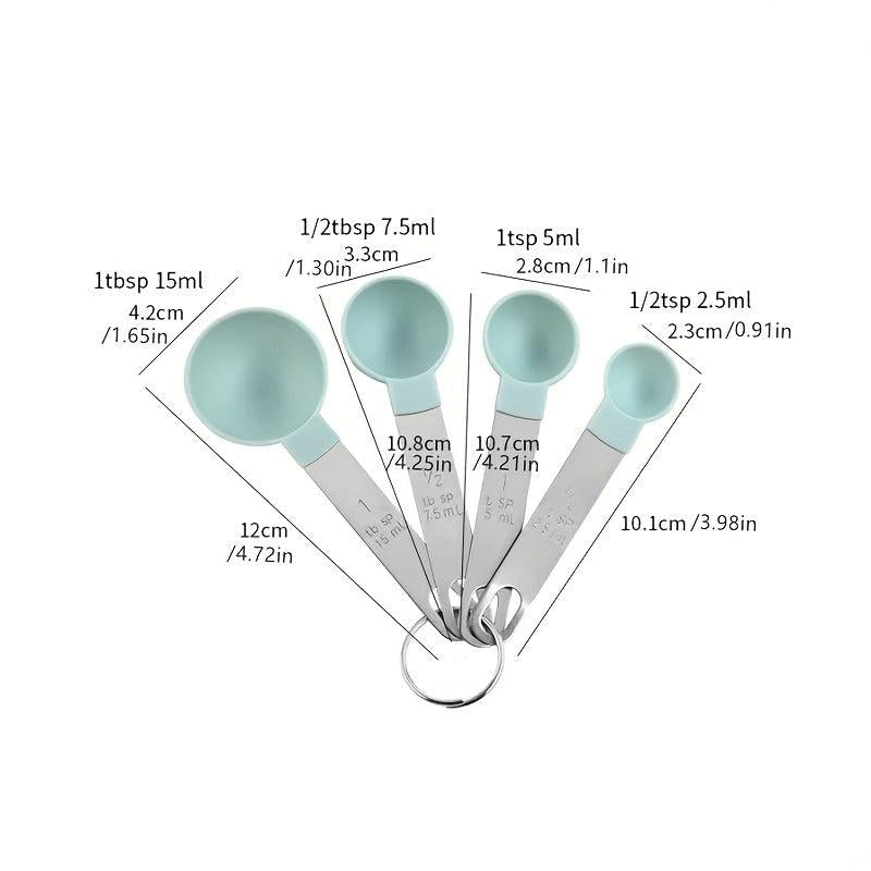8pcs Measuring Cups & Spoons Set Plastic Spoon w/ Stainless Steel Handle