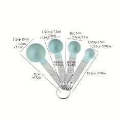 8pcs Measuring Cups & Spoons Set Plastic Spoon w/ Stainless Steel Handle