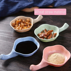 4pcs Wheat Straw Seasoning Dishes with Chopsticks Rack for Hot Pot Soy Sauce