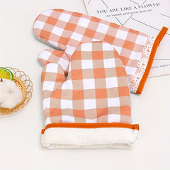 Polyester Oven Mitts Pink Plaid Heat Resistant Microwave Double Layer Gloves