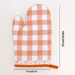 Polyester Oven Mitts Pink Plaid Heat Resistant Microwave Double Layer Gloves