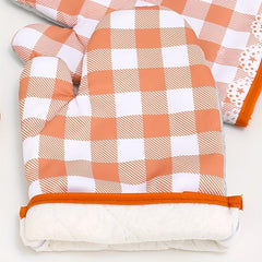 Polyester Oven Mitts Pink Plaid Heat Resistant Microwave Double Layer Gloves