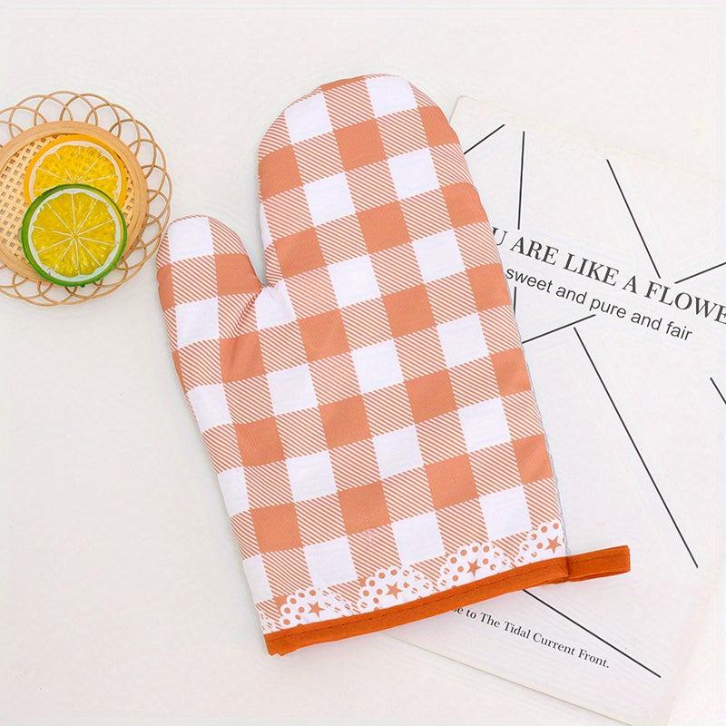 Polyester Oven Mitts Pink Plaid Heat Resistant Microwave Double Layer Gloves