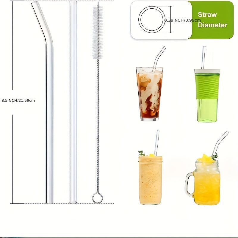 16pcs Reusable Glass Straws, Clear 8.5''x10MM, 6 Straight and 6 Bent, 4 Cleaning