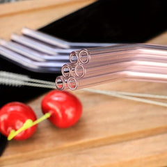 4pcs Mixed Bent Glass Straw Set 20 Reusable Straws w/ Cleaning Brush