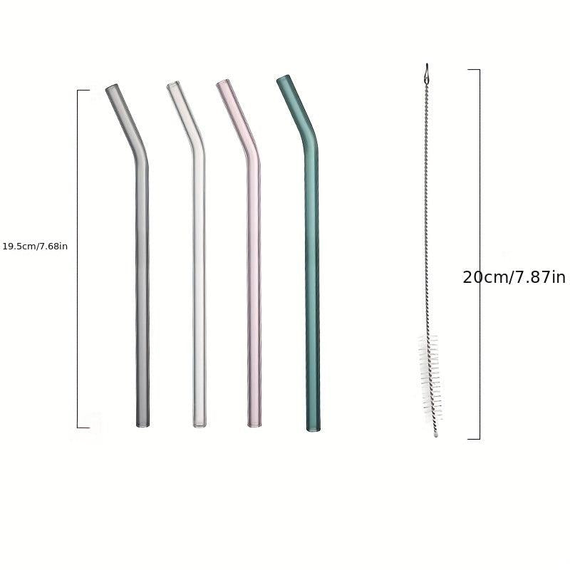 4pcs Mixed Bent Glass Straw Set 20 Reusable Straws w/ Cleaning Brush