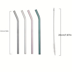 4pcs Mixed Bent Glass Straw Set 20 Reusable Straws w/ Cleaning Brush