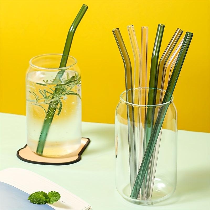 4pcs Mixed Bent Glass Straw Set 20 Reusable Straws w/ Cleaning Brush