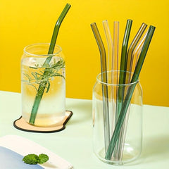 4pcs Mixed Bent Glass Straw Set 20 Reusable Straws w/ Cleaning Brush