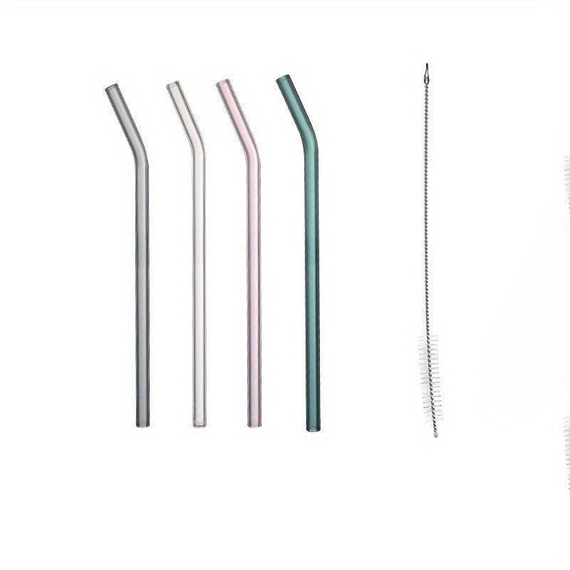 4pcs Mixed Bent Glass Straw Set 20 Reusable Straws w/ Cleaning Brush