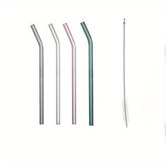 4pcs Mixed Bent Glass Straw Set 20 Reusable Straws w/ Cleaning Brush
