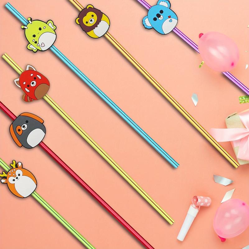 6pcs Cartoon Reusable Straw Set with Brush