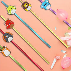 6pcs Cartoon Reusable Straw Set with Brush