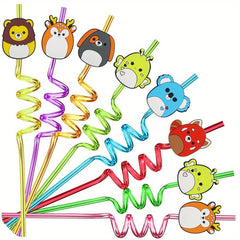 6pcs Cartoon Reusable Straw Set with Brush