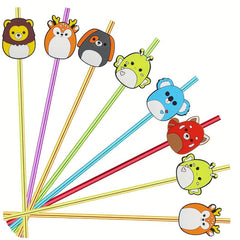 6pcs Cartoon Reusable Straw Set with Brush