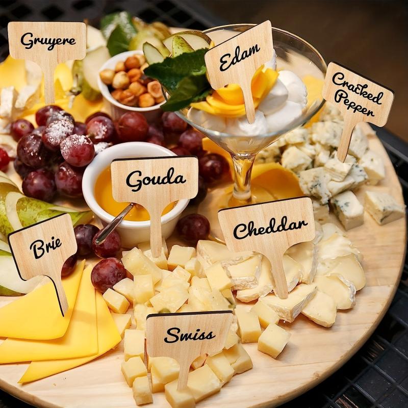 15pcs Wooden Cheese Markers Reusable Cheese Labels for Parties