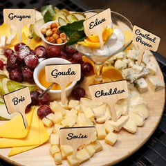 15pcs Wooden Cheese Markers Reusable Cheese Labels for Parties