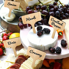 15pcs Wooden Cheese Markers Reusable Cheese Labels for Parties