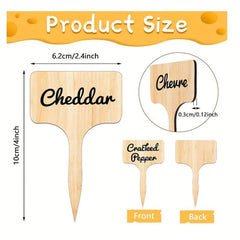 15pcs Wooden Cheese Markers Reusable Cheese Labels for Parties