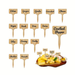 15pcs Wooden Cheese Markers Reusable Cheese Labels for Parties