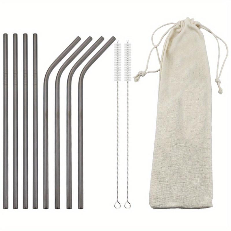 11pcs Stainless Steel Straws Heat Resistant with Cleaning Brush
