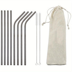 11pcs Stainless Steel Straws Heat Resistant with Cleaning Brush