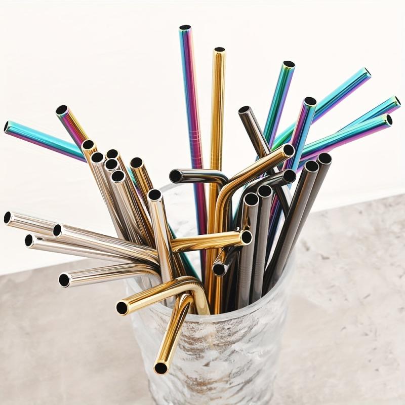 11pcs Stainless Steel Straws Heat Resistant with Cleaning Brush