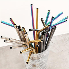 11pcs Stainless Steel Straws Heat Resistant with Cleaning Brush