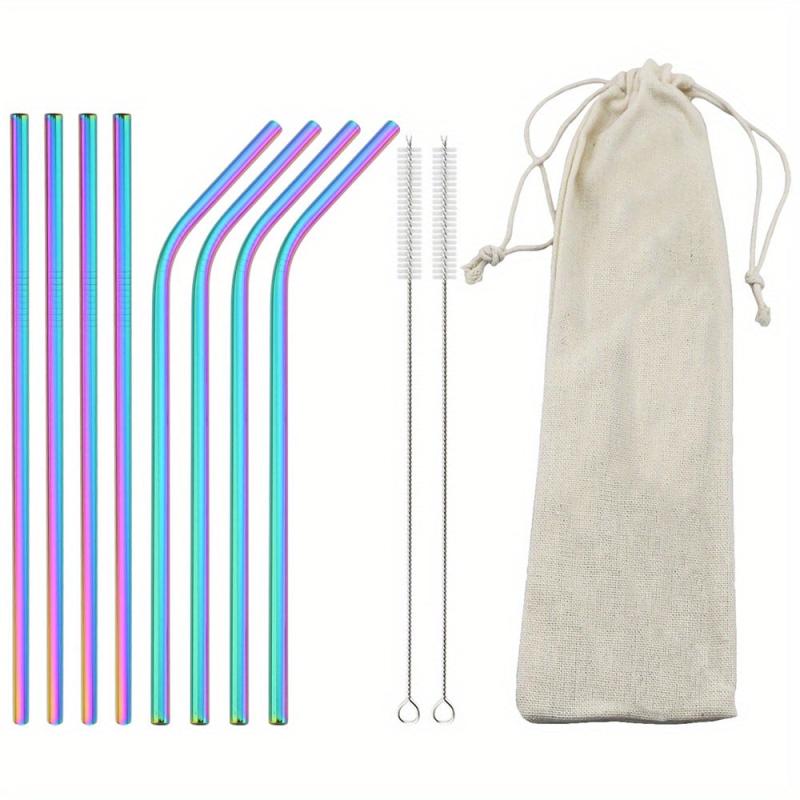 11pcs Stainless Steel Straws Heat Resistant with Cleaning Brush