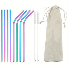11pcs Stainless Steel Straws Heat Resistant with Cleaning Brush