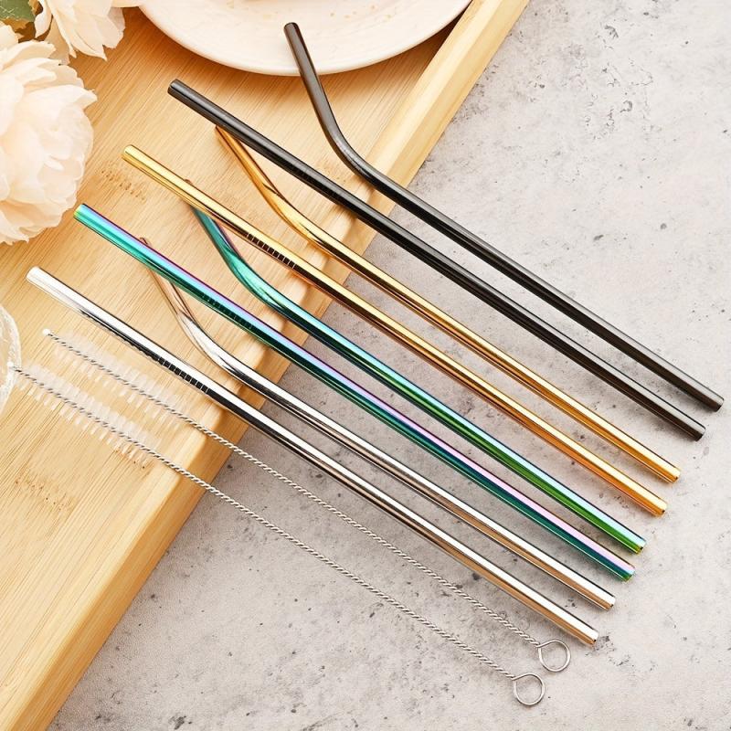 11pcs Stainless Steel Straws Heat Resistant with Cleaning Brush