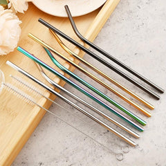 11pcs Stainless Steel Straws Heat Resistant with Cleaning Brush