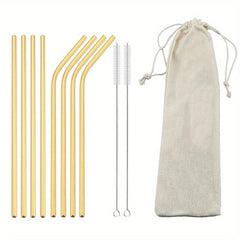 11pcs Stainless Steel Straws Heat Resistant with Cleaning Brush