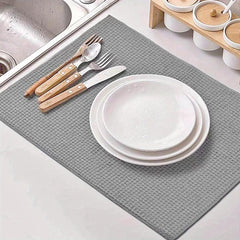 Grey Plaid Dish Drying Mat Non Slip Absorbent Wear-resis