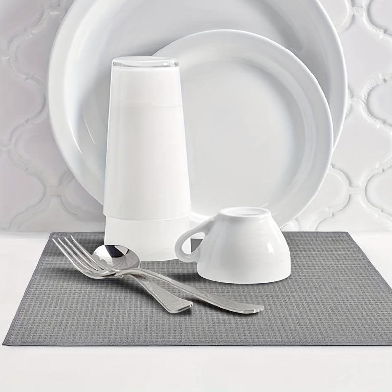 Grey Plaid Dish Drying Mat Non Slip Absorbent Wear-resis