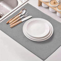 Grey Plaid Dish Drying Mat Non Slip Absorbent Wear-resis