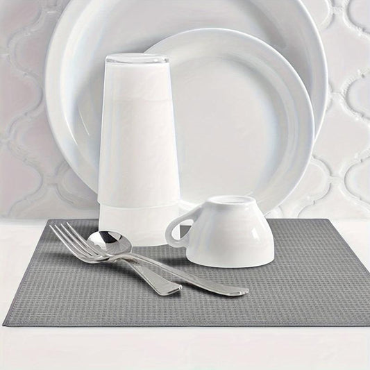 Grey Plaid Dish Drying Mat Non Slip Absorbent Wear-resis