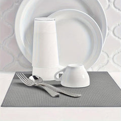 Grey Plaid Dish Drying Mat Non Slip Absorbent Wear-resis
