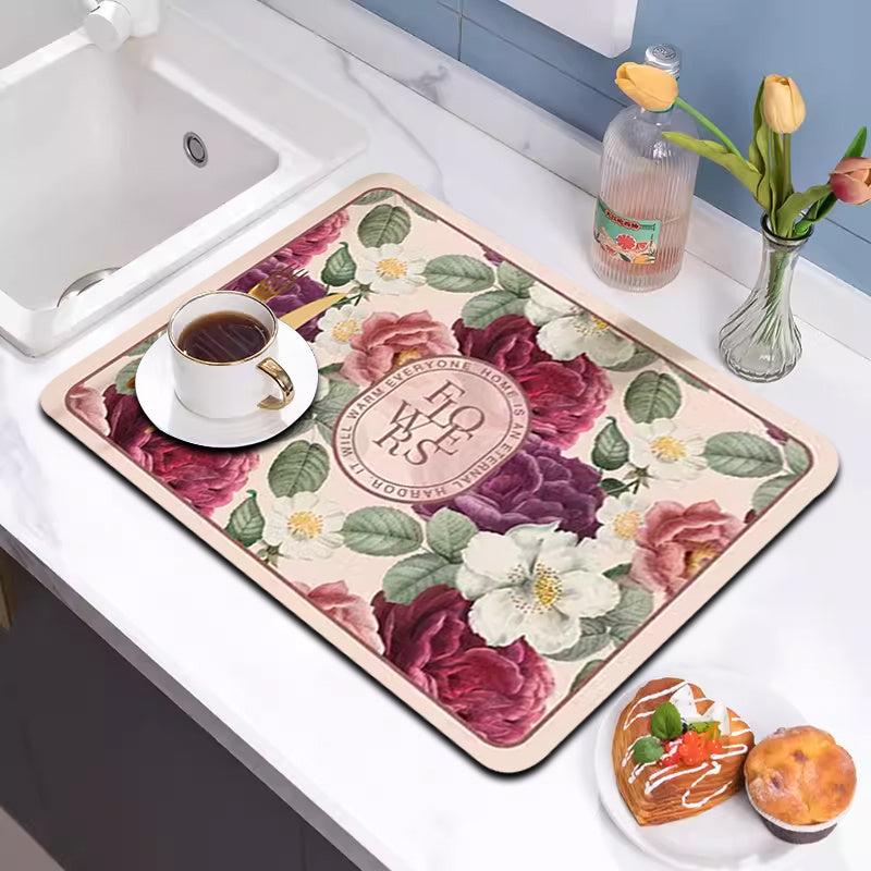 Dish Drying Mat Diatom Mud Absorbent Pad Non-slip Heat Insulation