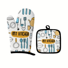 2pcs Colorful Printed Cotton Oven Mitts Heat Resistant Mat