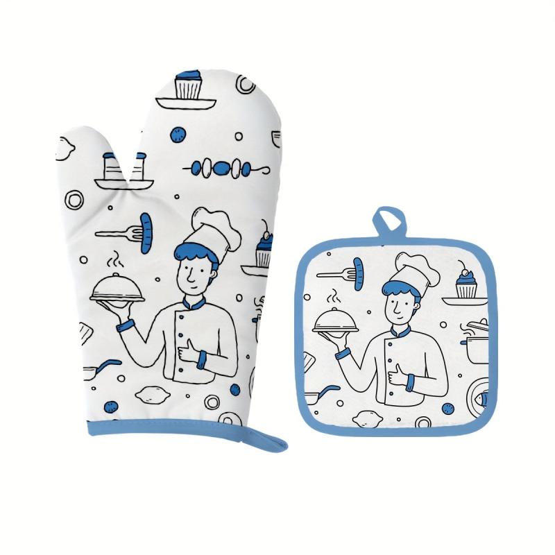 2pcs Colorful Printed Cotton Oven Mitts Heat Resistant Mat