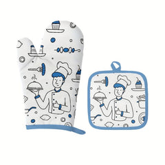 2pcs Colorful Printed Cotton Oven Mitts Heat Resistant Mat